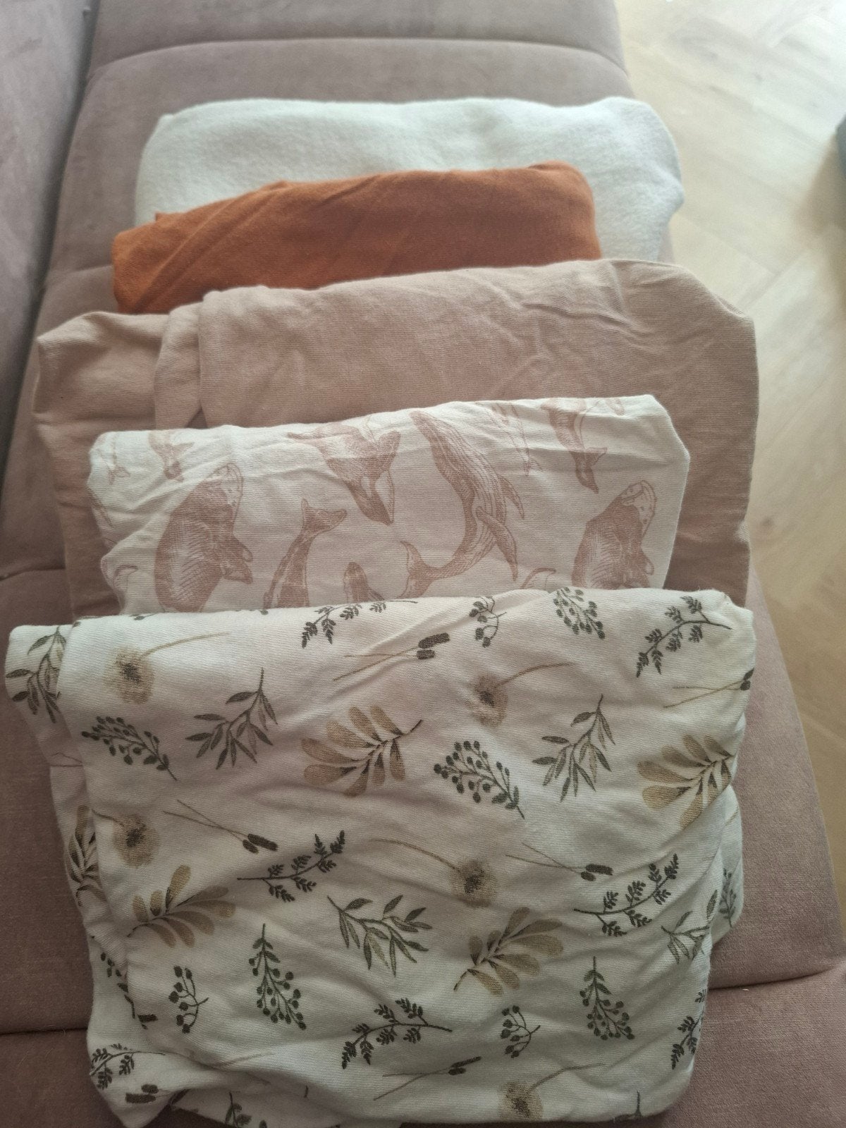 Set van 4 hoeslakens en 1 molton voor ledikant 60x120, Gebruikt, Ledikant, Beddengoedset, Wasbaar