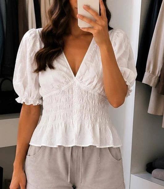Kort blouse h&m m, Kleding | Dames, Blouses en Tunieken, Maat 38/40 (M), H&M, Beige, Ophalen of Verzenden