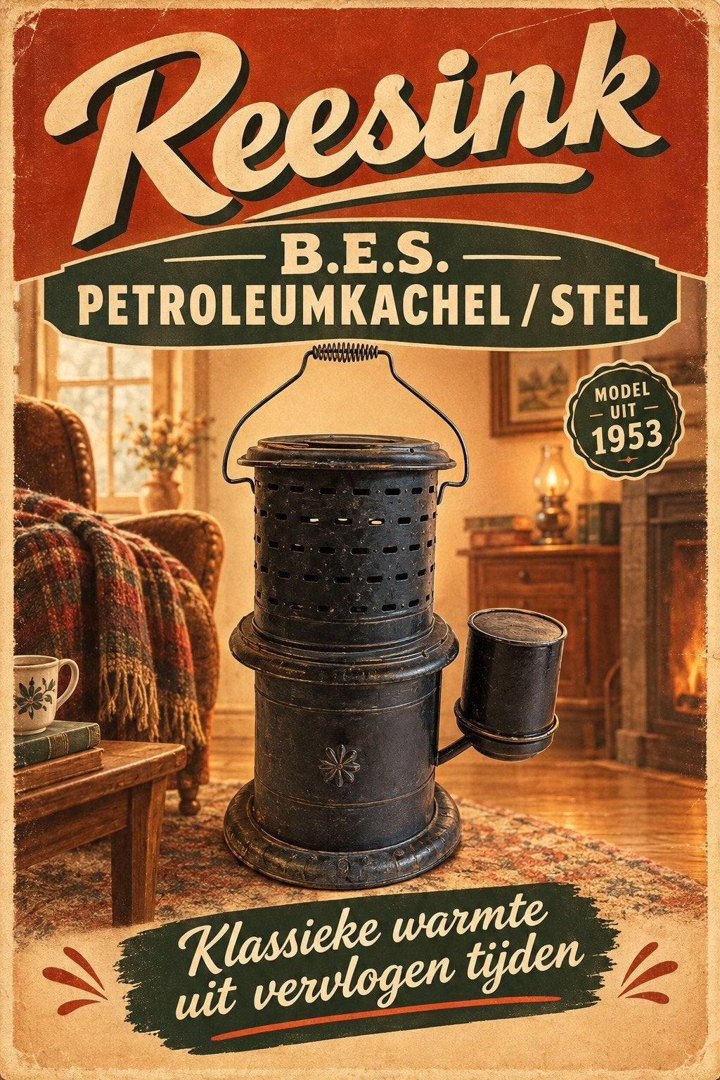 Reesink B.E.S. Petroleumkachel/stel uit 1953 - Goed werkend, Ophalen