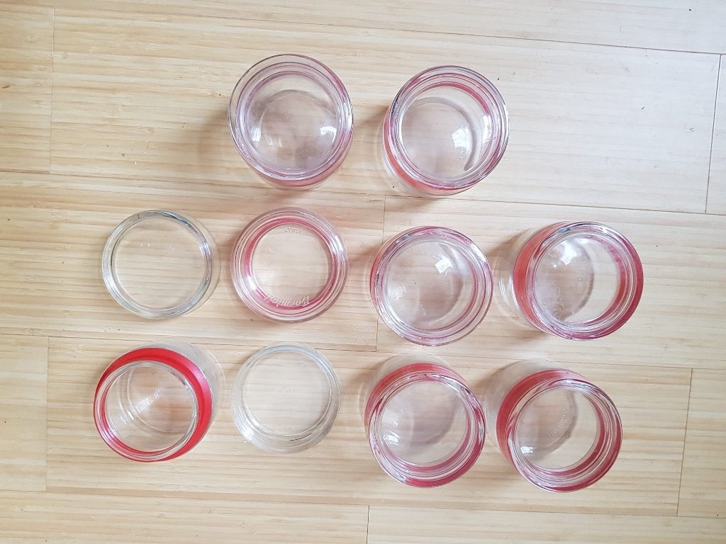 Vintage Bormioli glazen potten met rode rubberen sluiting, Ophalen