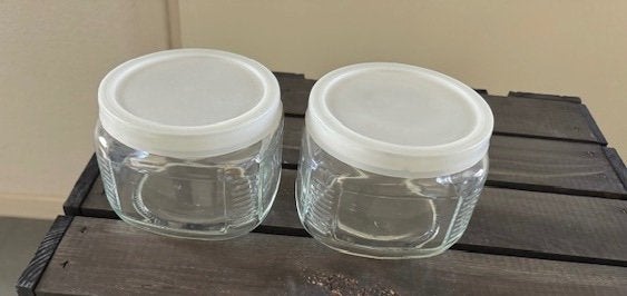 Glazen voorraadbakjes, Voorraadpot, Ophalen of Verzenden, Zo goed als nieuw, Glas