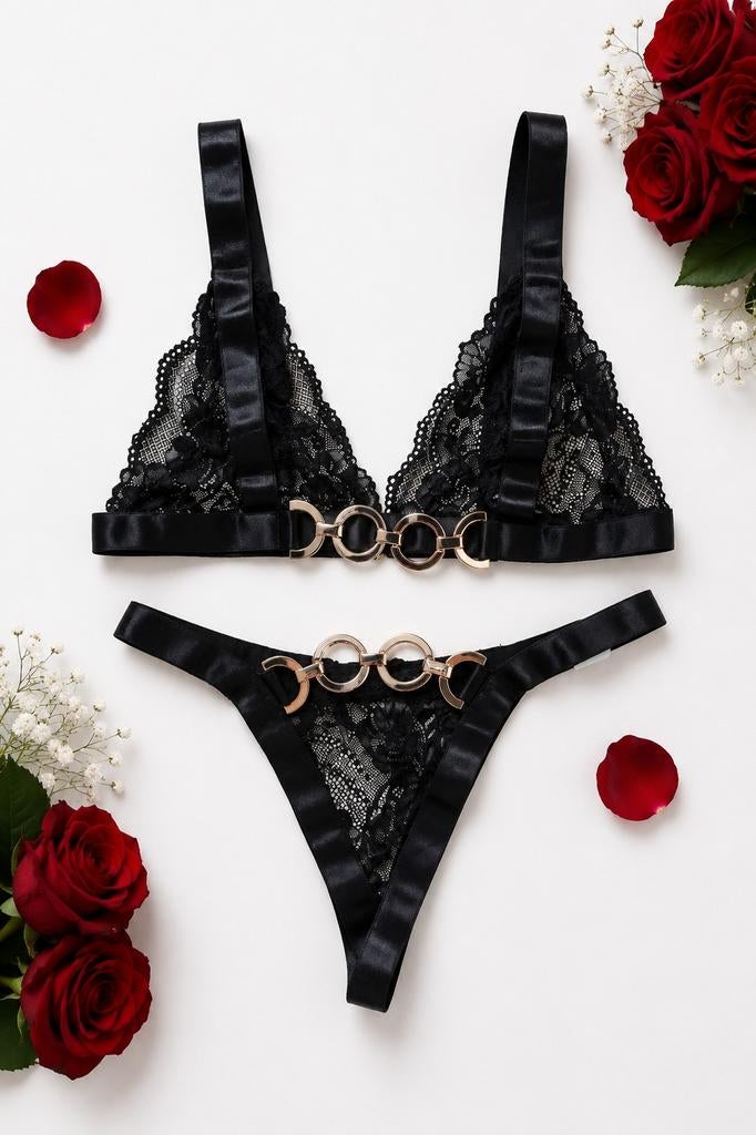 Zwarte kanten lingerie set maat s en m, Zwart, Onbekend, Ophalen of Verzenden, Setje