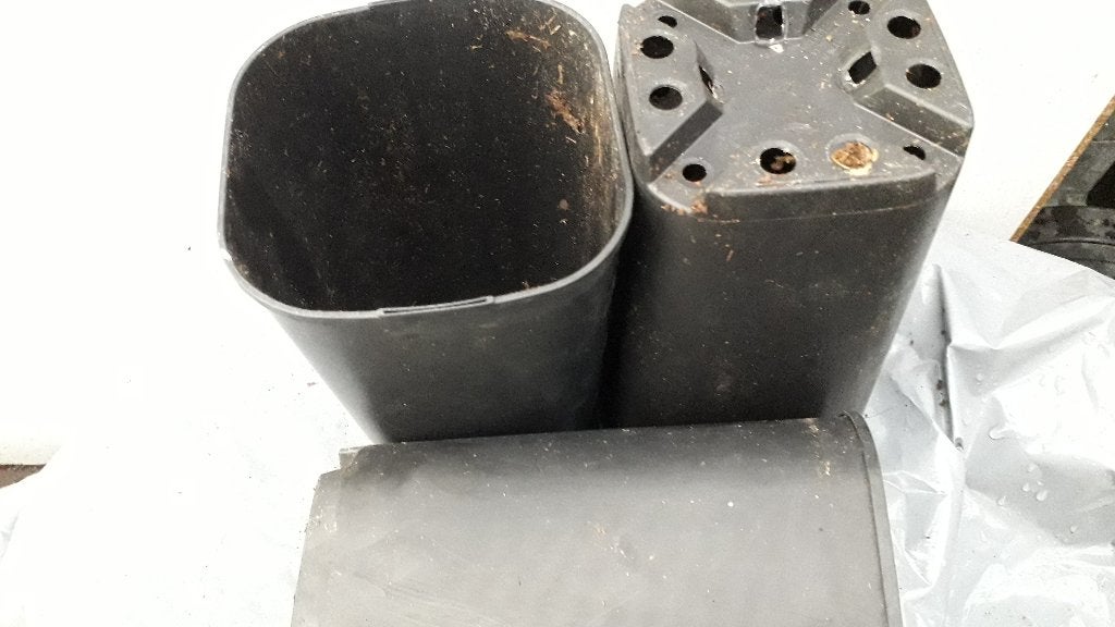 Doos met 125 hoge 2 liter rozenpotten € 30, Tuin en Terras, Bloempotten, Kunststof, Gebruikt, Rond, Kwekerij de Triemen
