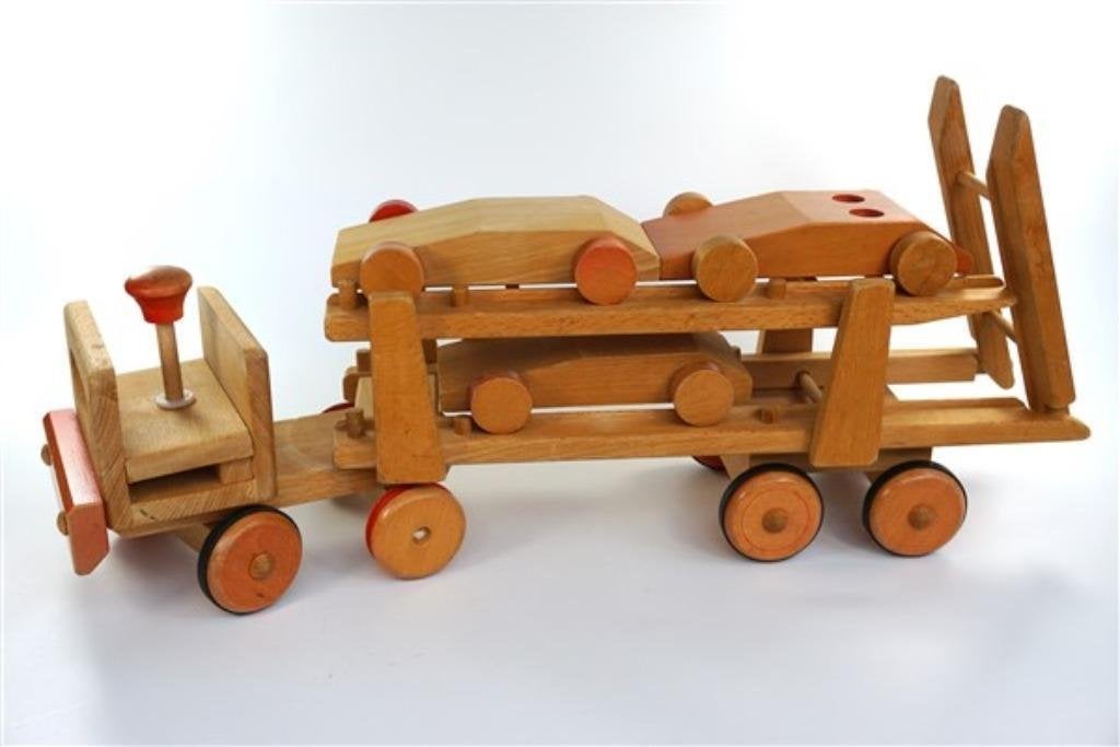 Grote houten vrachtwagen + oplegger, Gebruikt, Rij- of Hobbelspeelgoed, Ophalen of Verzenden, Nvt