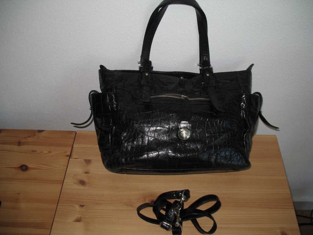 Francesco Biasia  Croco Zwart Leren tas + Schouderhengsel, Ophalen of Verzenden, Gebruikt, Zwart, Handtas