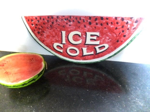 Handgeschilderd houten bord / Ice Cold Watermelon / zomer, Decoratieobject, Zo goed als nieuw, Dj.kammeraat@telfort.nl, DK