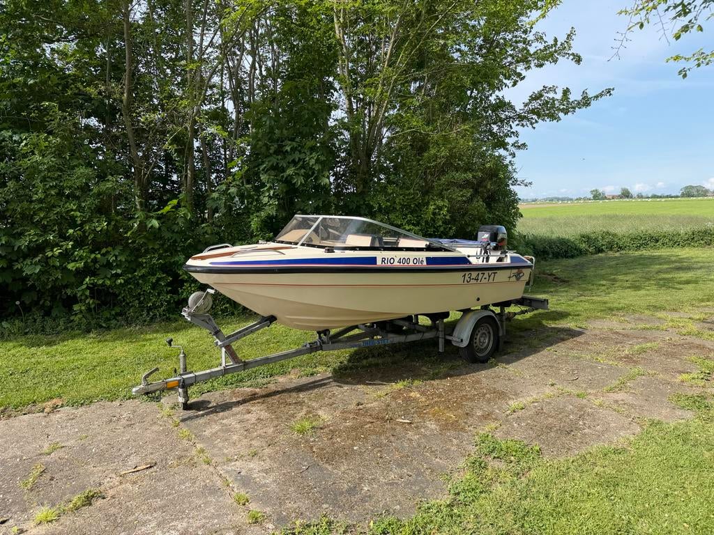 Rio Ole 400 met 30pk Mercury en kanteltrailer, Watersport en Boten, Ophalen, Overige merken, Zo goed als nieuw, Minder dan 70 pk