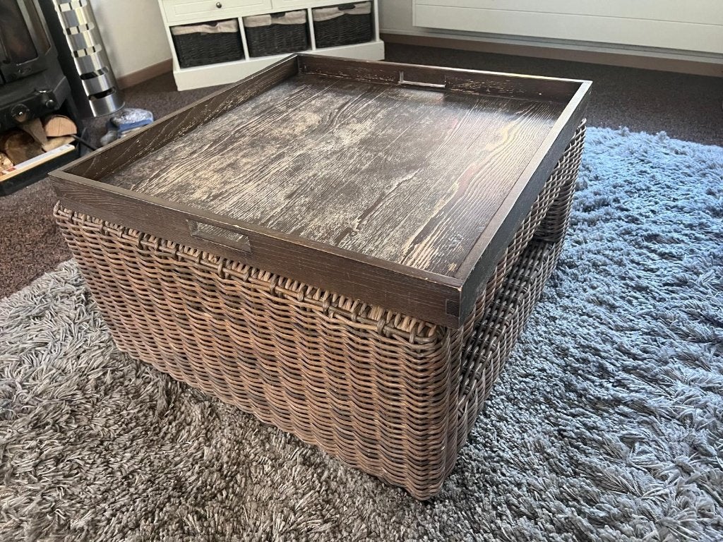 GRATIS | Mooie gevlochten salontafel incl. dienblad!, Ophalen, Gebruikt, 50 tot 100 cm, Vierkant
