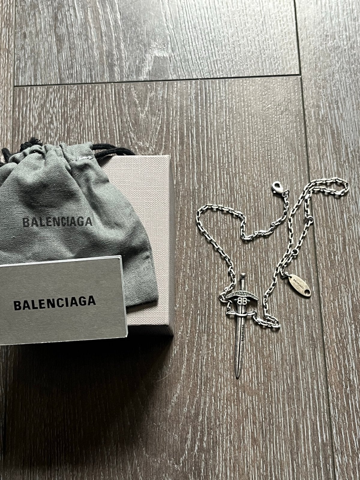 Balenciaga Goth Sword Ketting, Ophalen of Verzenden, Zo goed als nieuw, Zilver, Overige materialen