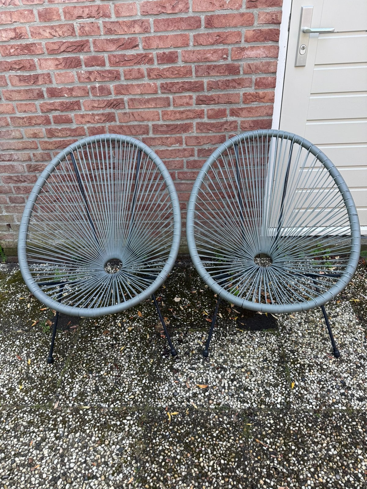 Draadstoelen grijs/groen, Tuin en Terras, Ophalen, Gebruikt, Kunststof