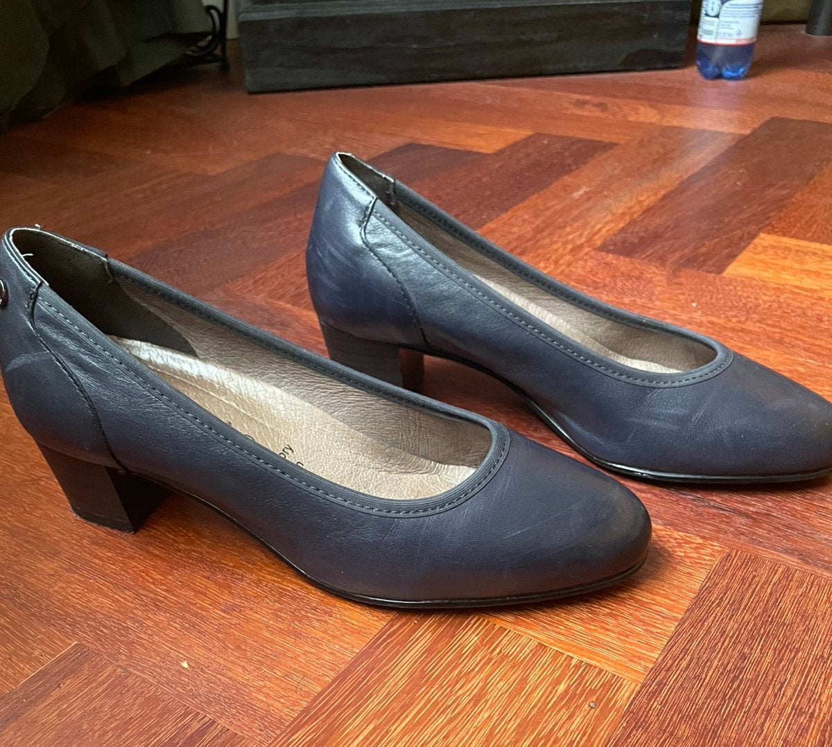 Donkerblauwr Lederen Pumps No Stress Maat 39, Ophalen of Verzenden, Zo goed als nieuw, Blauw
