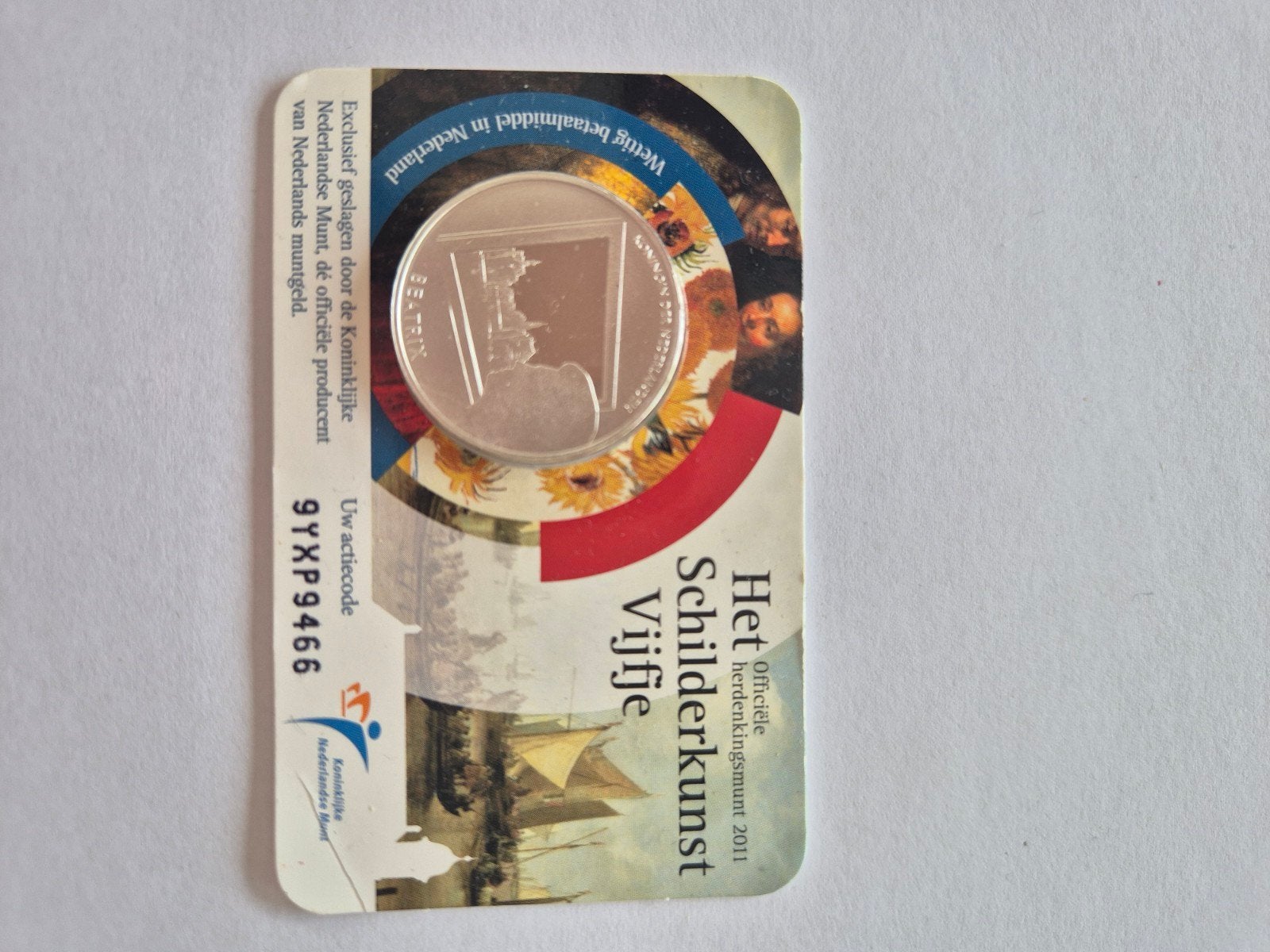 Zwaar verzilverde €5 munt - Het Schilderij Vijfje 2011, Koningin Beatrix, Zilver, Euro's, Ophalen of Verzenden