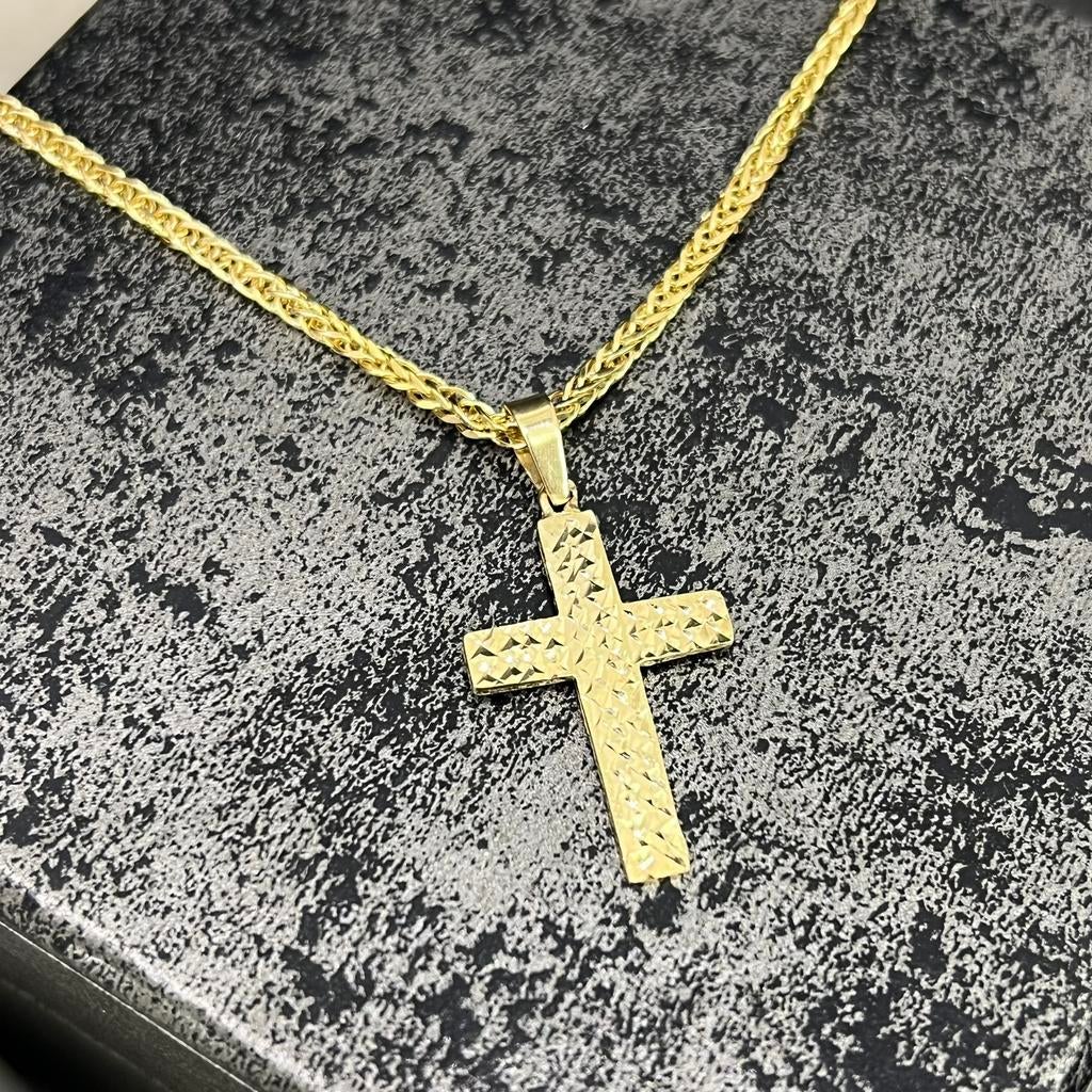 14k gouden ketting vossenstaart met kruis hanger, Ophalen of Verzenden, Zo goed als nieuw, Goud