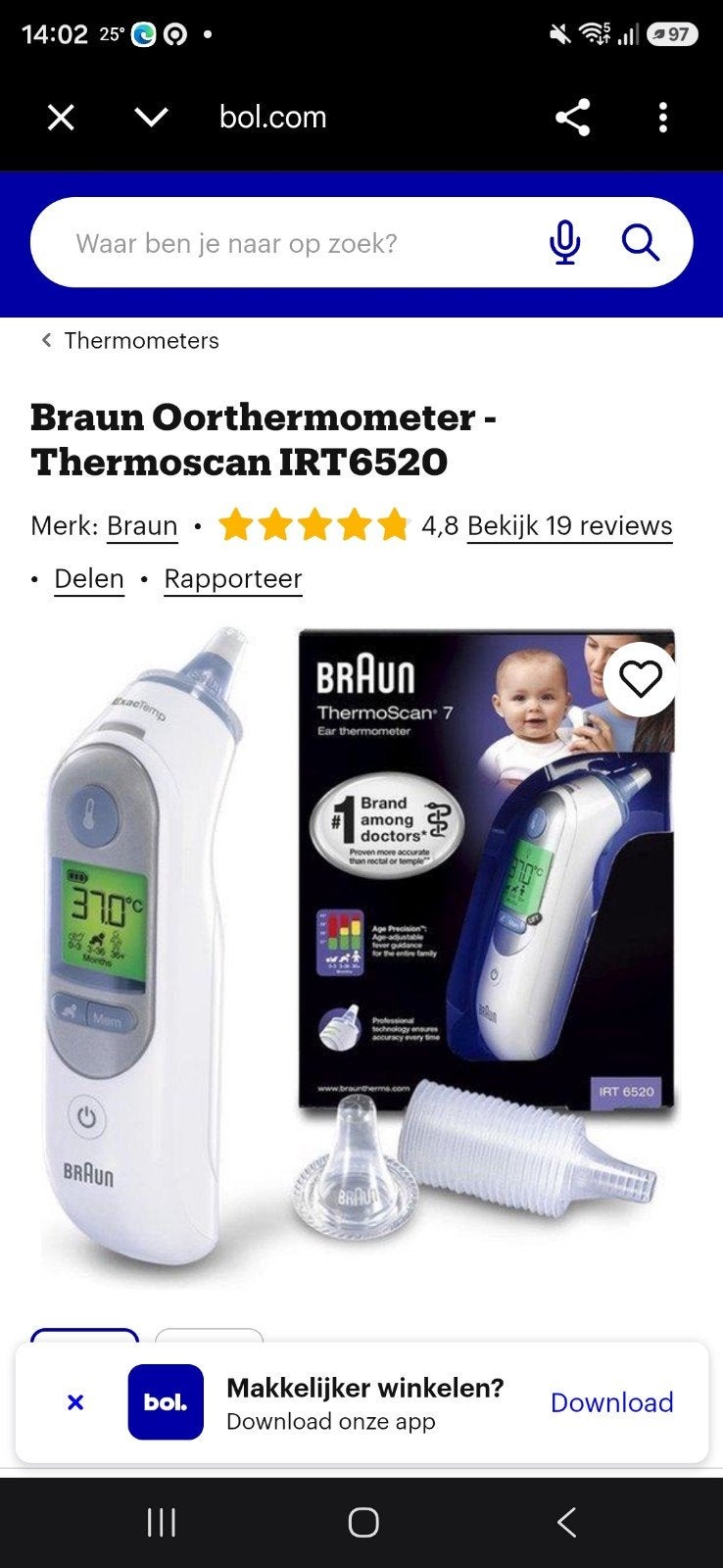 goedewerkende digitale temperatuurmeter van Braun, Ophalen of Verzenden, Tandenborstel