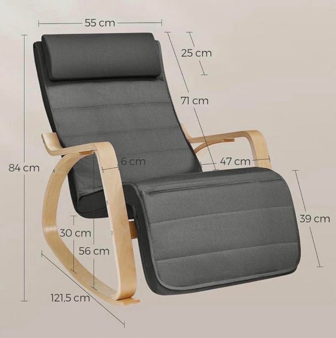 Comfortabele Schommelstoel met Voetensteun - Grijs, Ophalen, Gebruikt, Hout, Eén