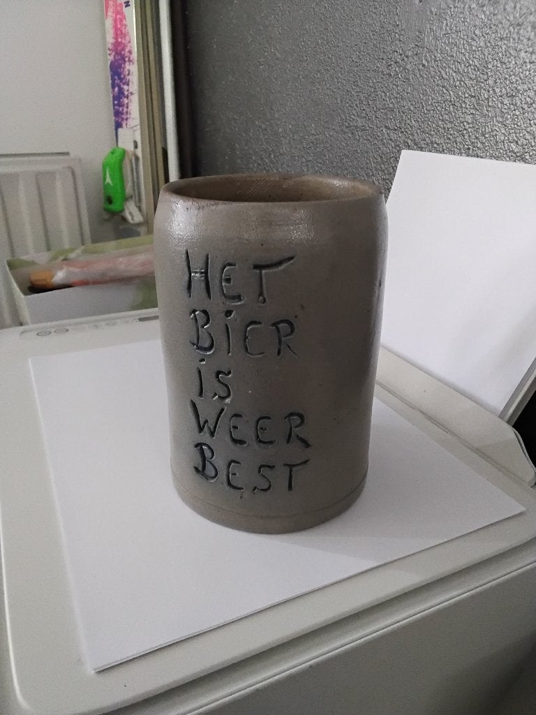 Oude bierpul het bier is weer best, Verzamelen, Ophalen of Verzenden, Zo goed als nieuw, Pul(len), Leeuw