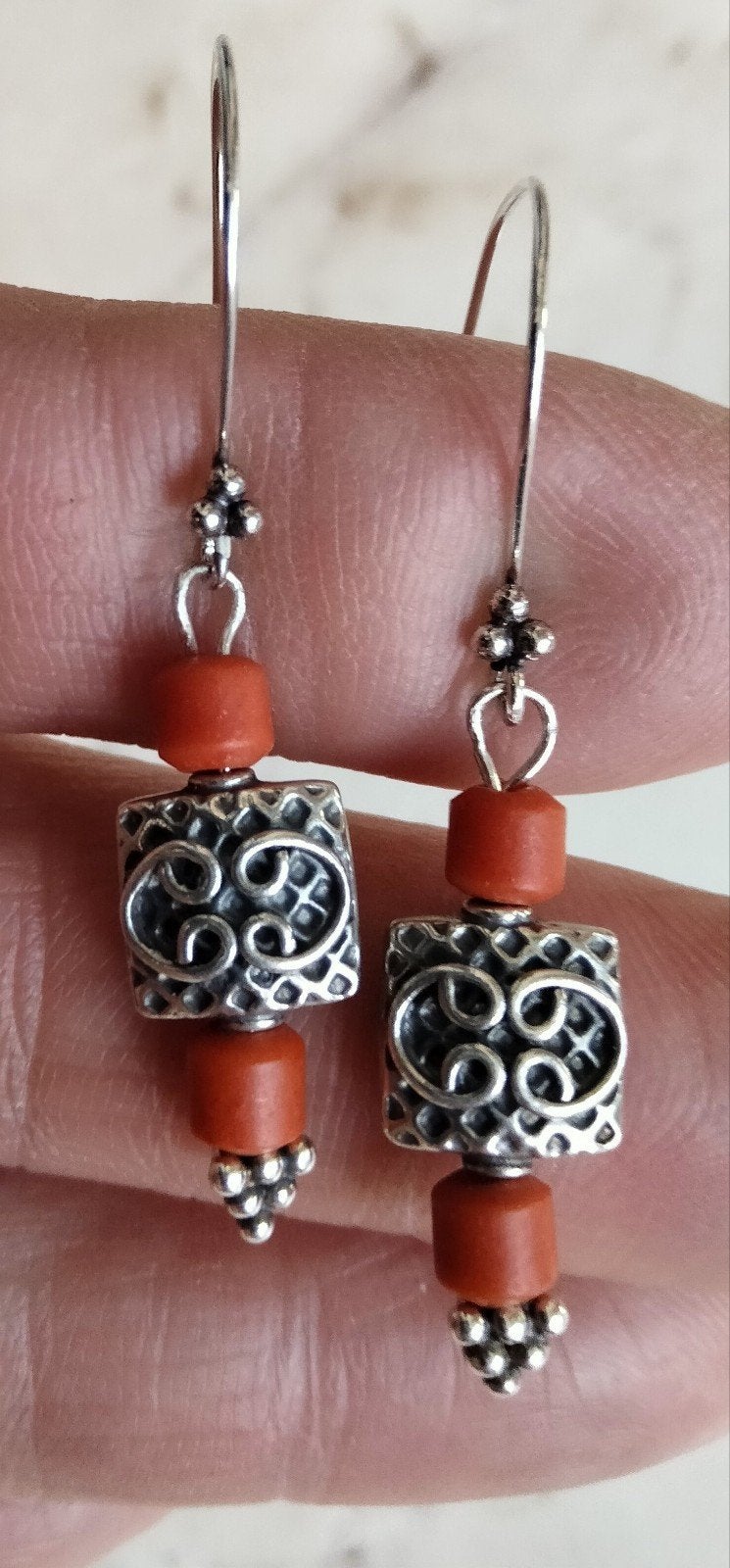 Koraal balikralen oorbellen, Hangers, Verzenden, Nieuw, Rood