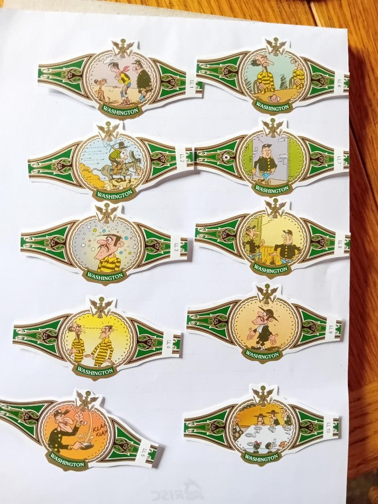 Lucky Luke sigarenbandjes serie De Profeet Washington groen, Ophalen of Verzenden, Kuifje, Zo goed als nieuw, Beeldje of Figuurtje
