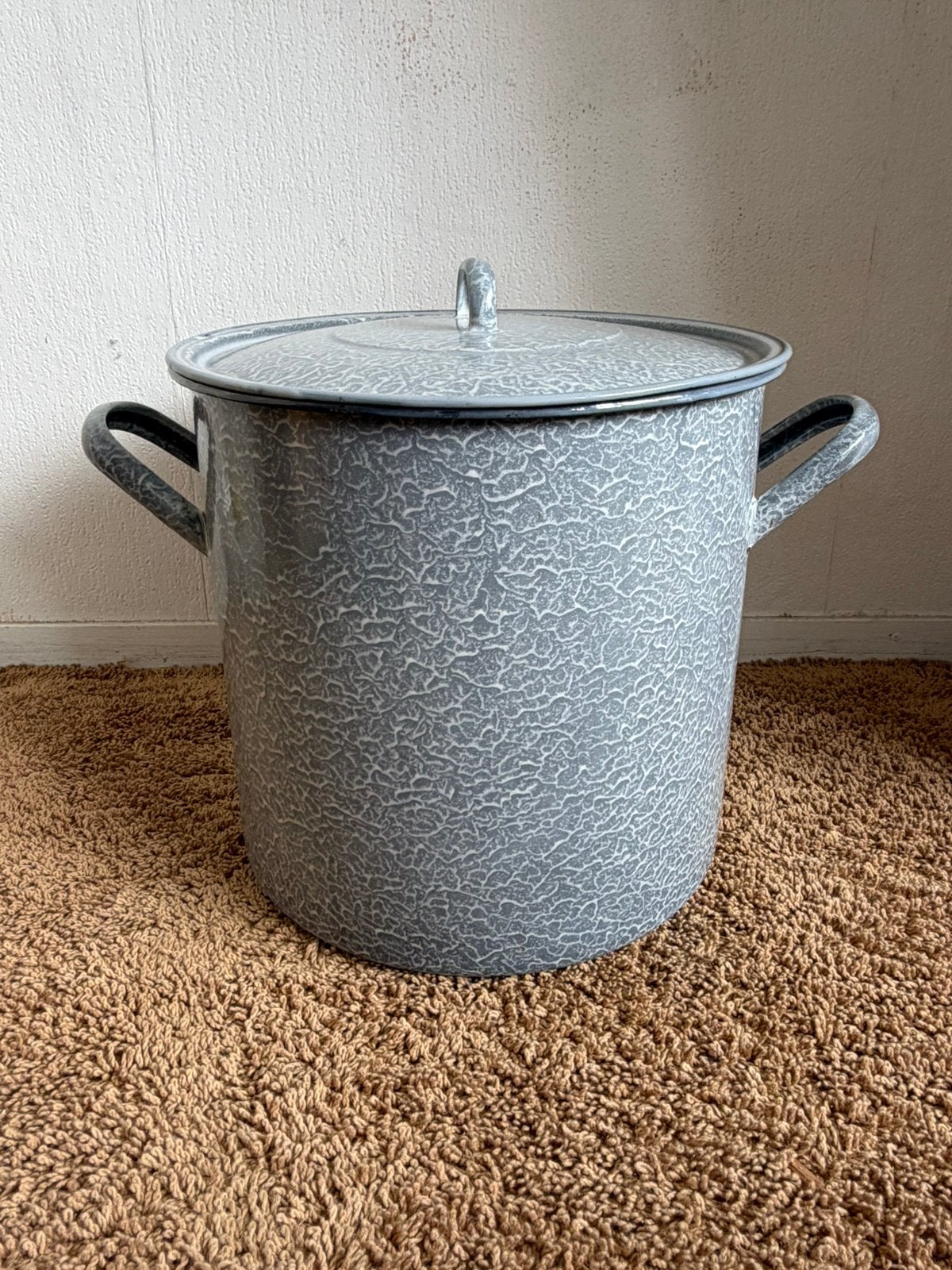 Grote geëmailleerde pan met deksel - Vintage, Ophalen, Gebruikt, Overige materialen