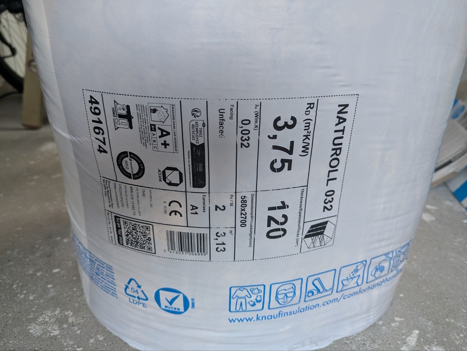 Knauf Naturoll 032 Isolatie 580x2700x120mm Rd; 3,75 (1,5 rol, Doe-het-zelf en Verbouw, Isolatie en Afdichting, Ophalen, Dakisolatie