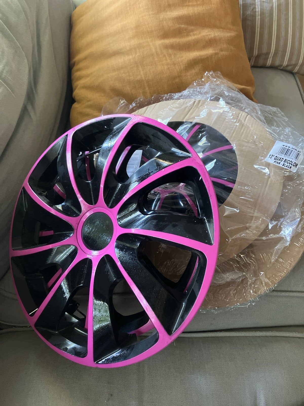 Set 13" Quad Bicolor Wieldoppen Roze-Zwart, Auto diversen, Wieldoppen, Ophalen, Nieuw
