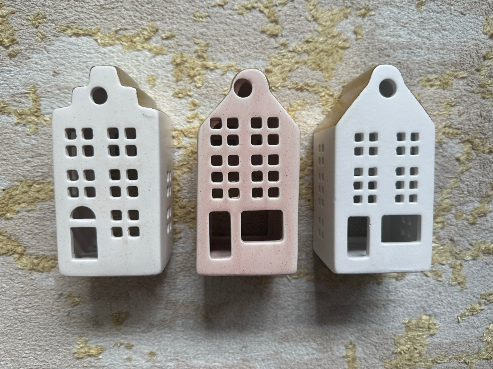 HEMA Kaarsenhouder Grachtenpandjes - Set van 3, Gebruikt, Meerkleurig, Waxinelichthouder, Ophalen of Verzenden