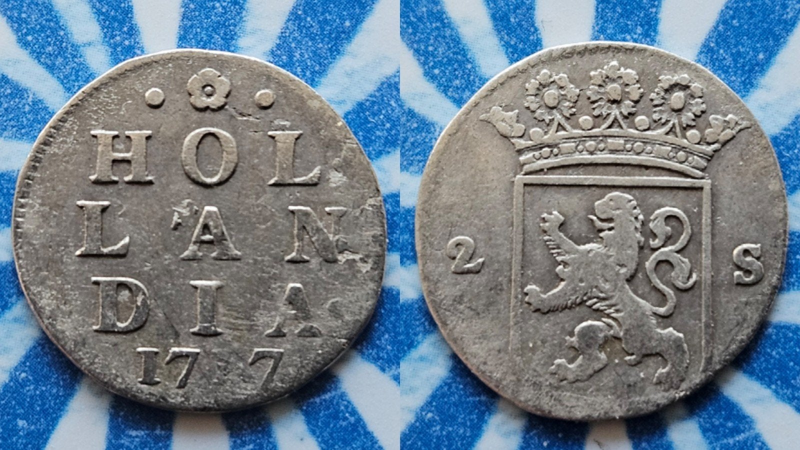 Schaarse oude zilveren munt dubbele stuiver Holland 1717, Vóór koninkrijk, Zilver, Losse munt, Overige waardes