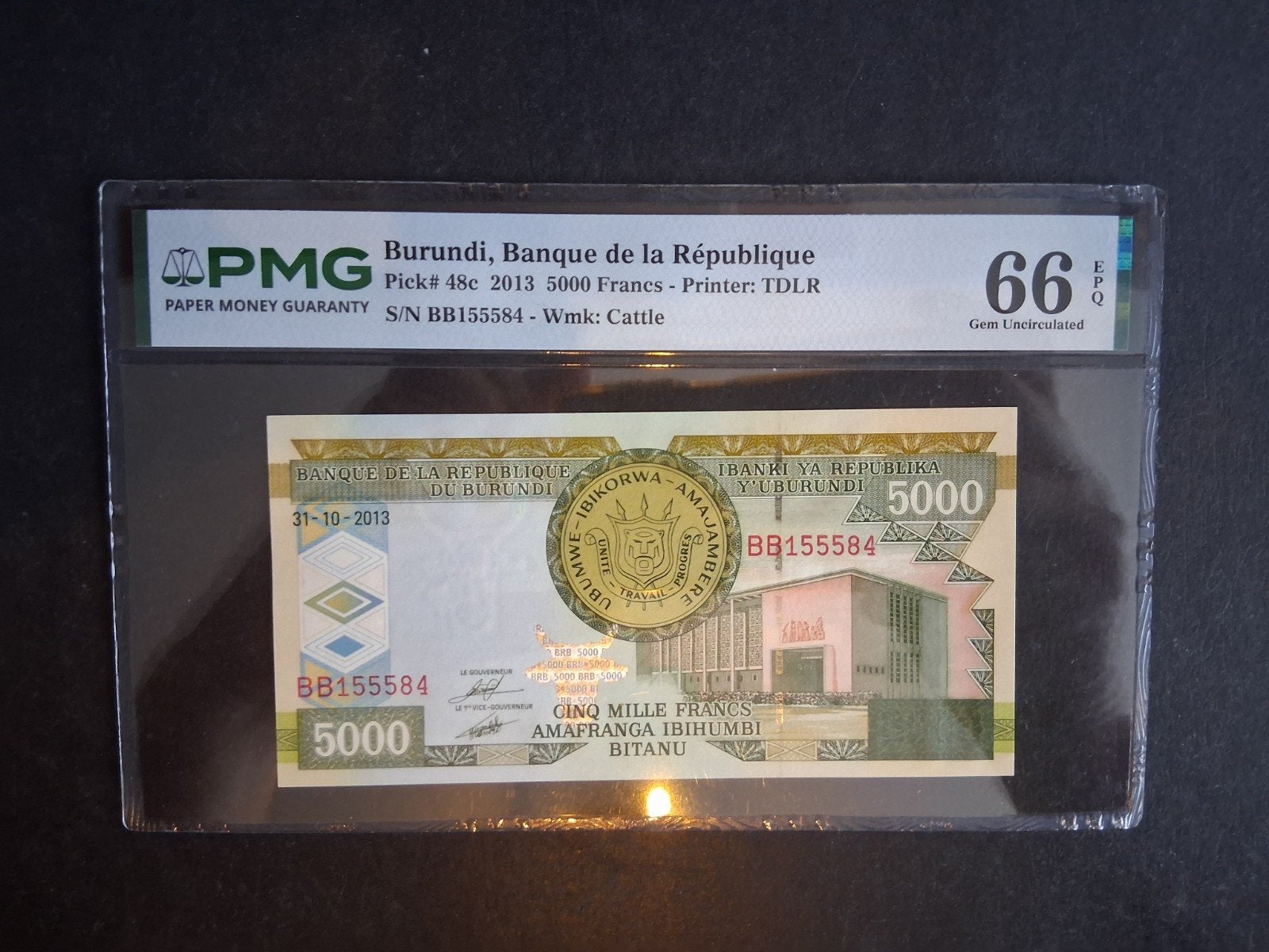 5000 francs 2013 burundi Pmg 66, Ophalen of Verzenden, Burundi, Los biljet