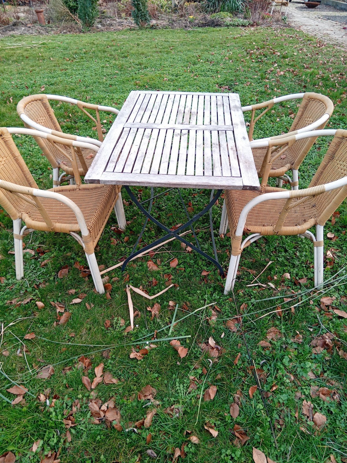 Tuinset met 4 stoelen en tafel, 4 zitplaatsen, Kunststof, Gebruikt, Ophalen of Verzenden