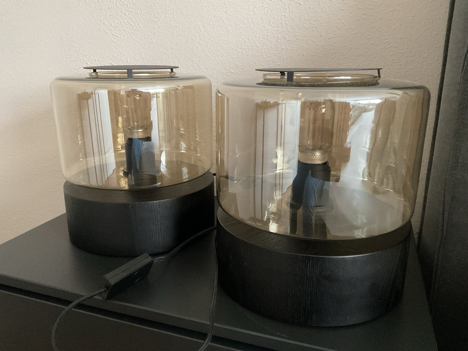 Set van 2 By Eve Drum Wood S champagne tafellampen, Ophalen, Dimbaar, Overige merken, Goud