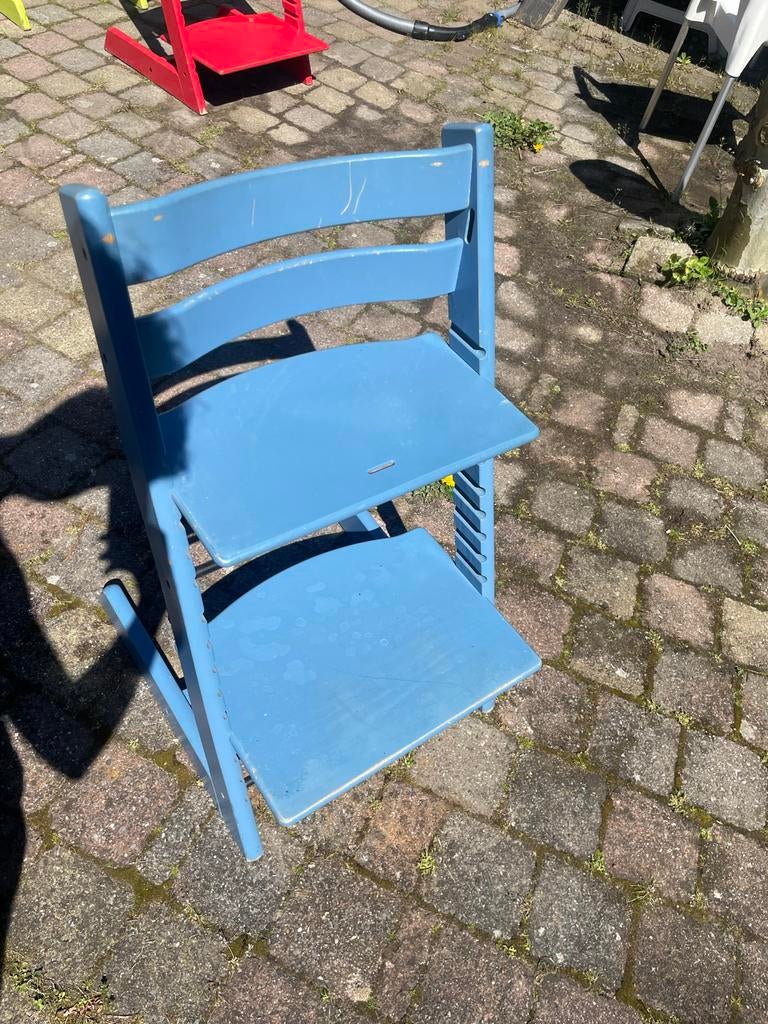 Stokke Tripp Trapp stoel: blauw, Ophalen of Verzenden, Gebruikt, Meegroeistoel, Aanschuifbaar
