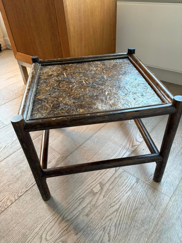 1x vintage bamboe bijzettafel / salontafel / nachtkastje, 45 tot 60 cm, Gebruikt, Ophalen of Verzenden, Onbekend