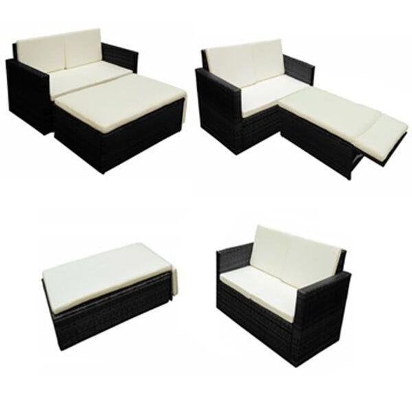 2-delige Loungeset met kussens poly rattan zwart, Ophalen, Kunststof, ., Nieuw
