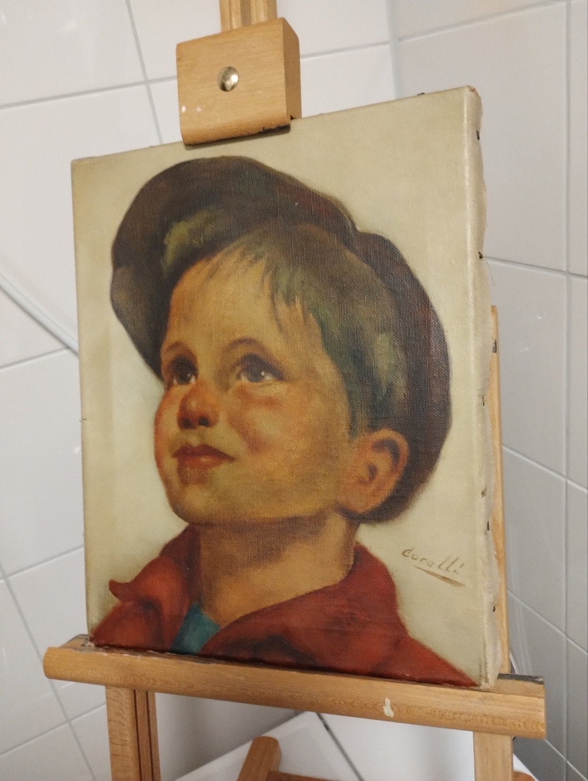 Corelli olieverf op doek "boy with cap", Antiek en Kunst, Ophalen of Verzenden