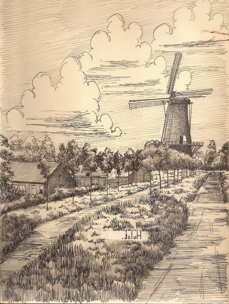 Hulst Molen 1948 tekening Sievers, Ophalen of Verzenden