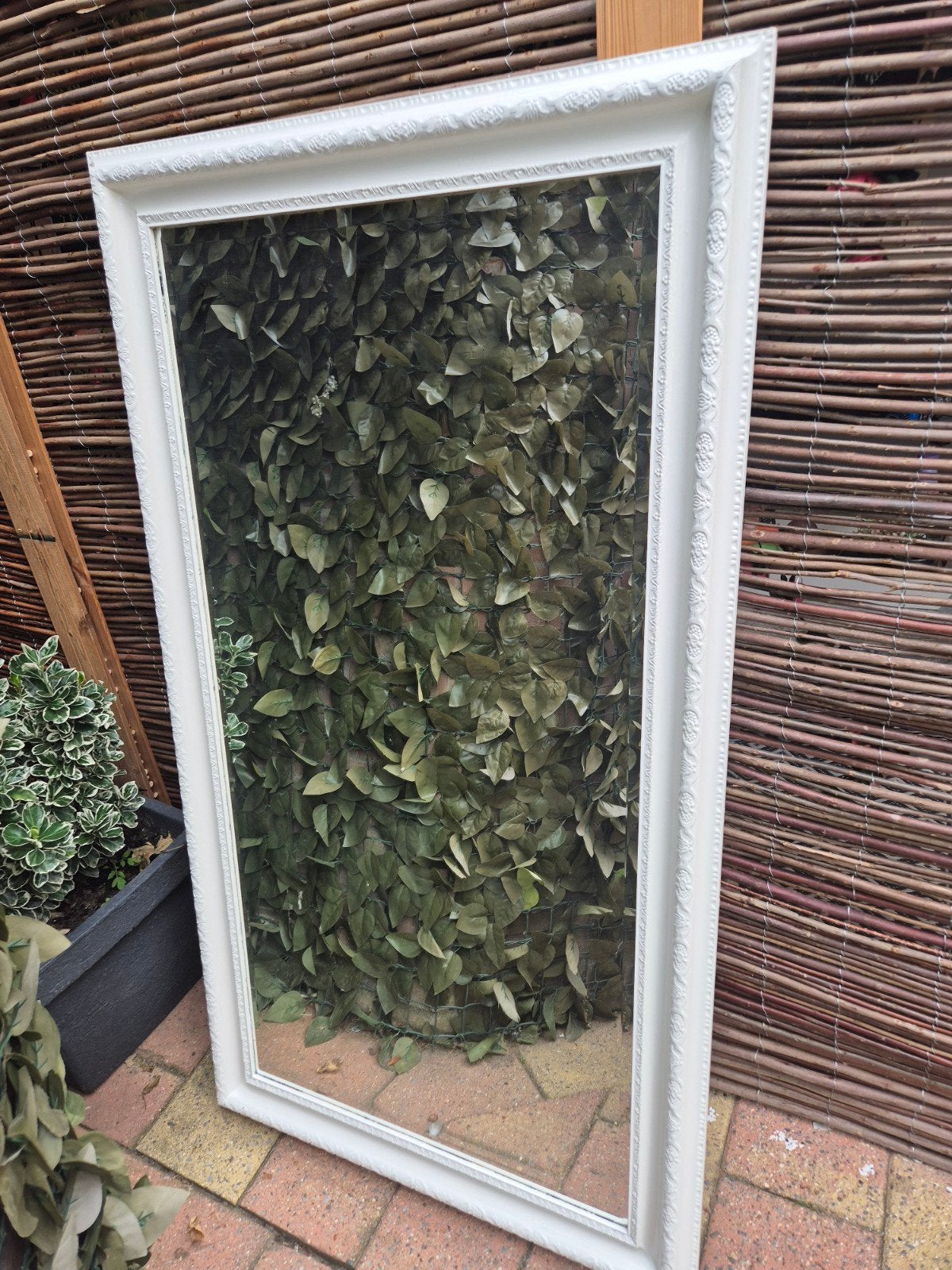 Landelijk witte brocante spiegel, Huis en Inrichting, Ophalen, Rechthoekig, 150 tot 200 cm