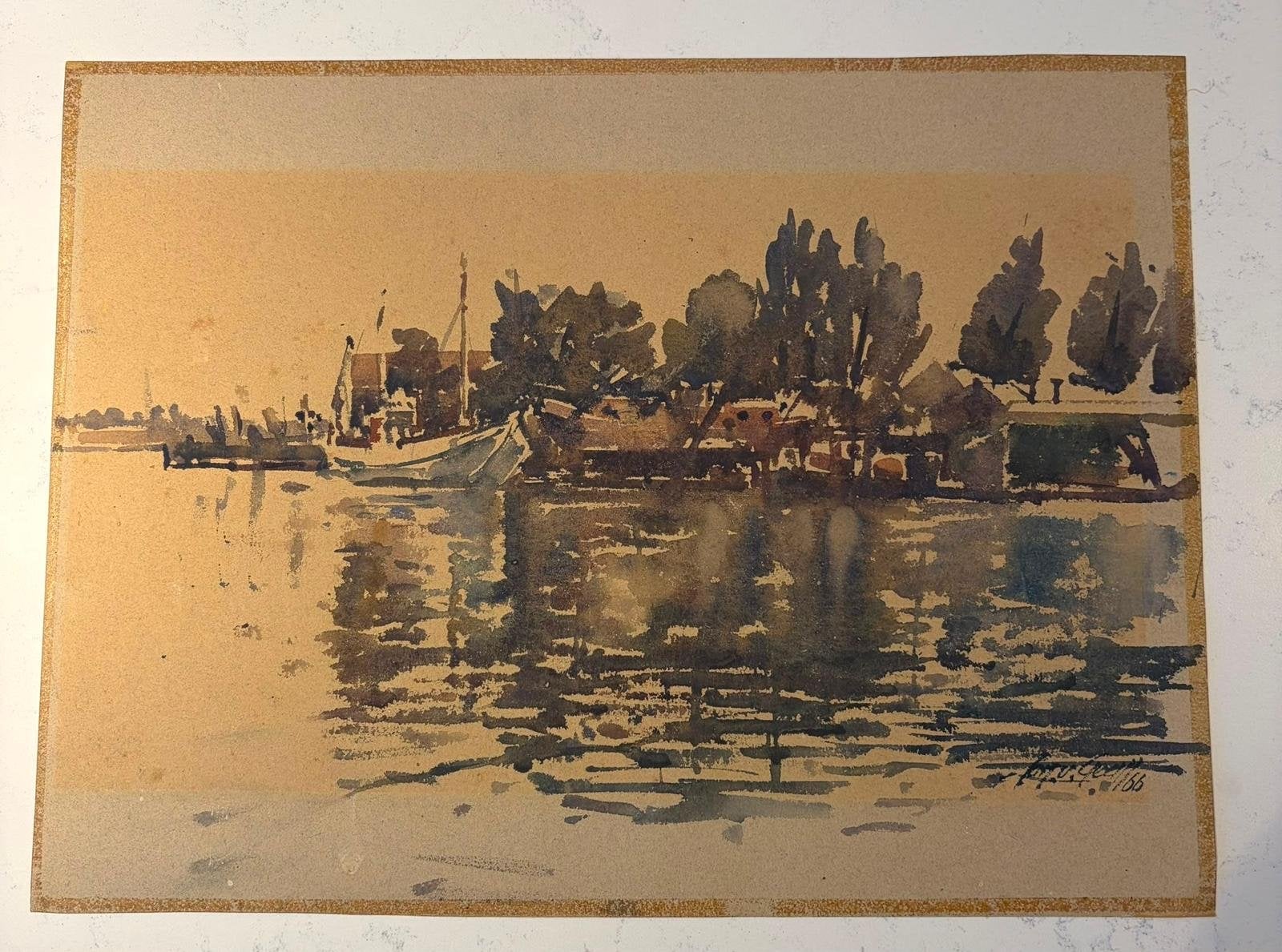 Jan van Geem (1919-1995) - Aquarel van Spaarndam, Maritiem / water, Impressionistisch, Ophalen of Verzenden, Gesigneerd