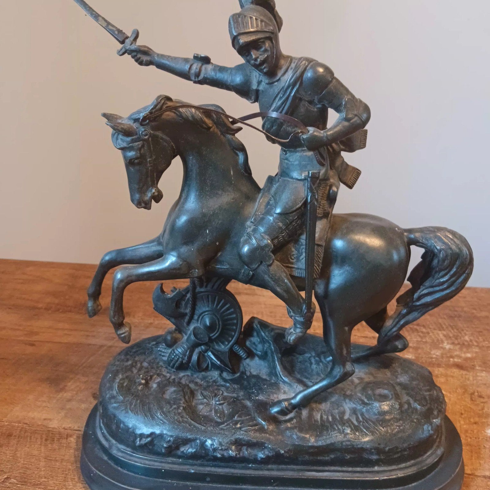 Antiek Bronzen Beeld: Ridder te Paard met Zwaard, Antiek en Kunst, Kunst | Beelden en Houtsnijwerken, Gepatineerd, Ophalen of Verzenden