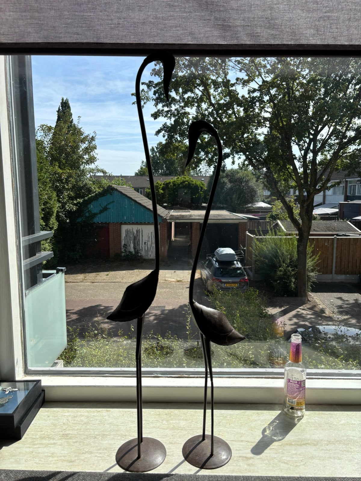 Antiek koperen reigerskoppel - Decoratieve beelden, Antiek en Kunst, Ophalen of Verzenden