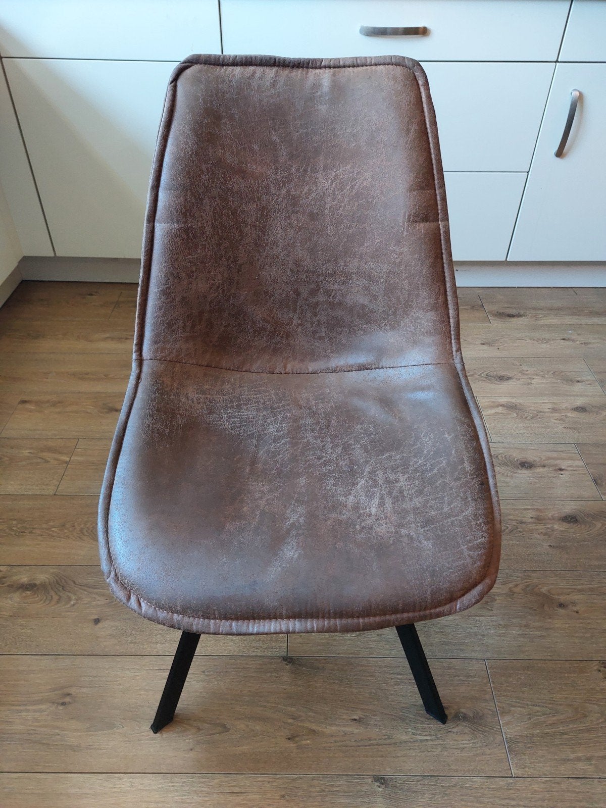 Leren kuipstoel eetkamerstoelen- bruin 3 of 4 stuks, Huis en Inrichting, Stoelen, Ophalen, Gebruikt, Bruin, Modern industrieel