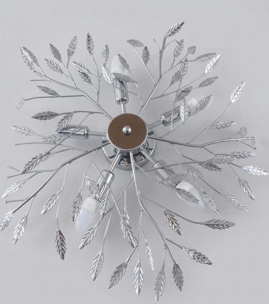 Plafondlamp met bladeren design - Zilverkleurig, Huis en Inrichting, Lampen | Plafondlampen, Zo goed als nieuw, Metaal, Ophalen of Verzenden
