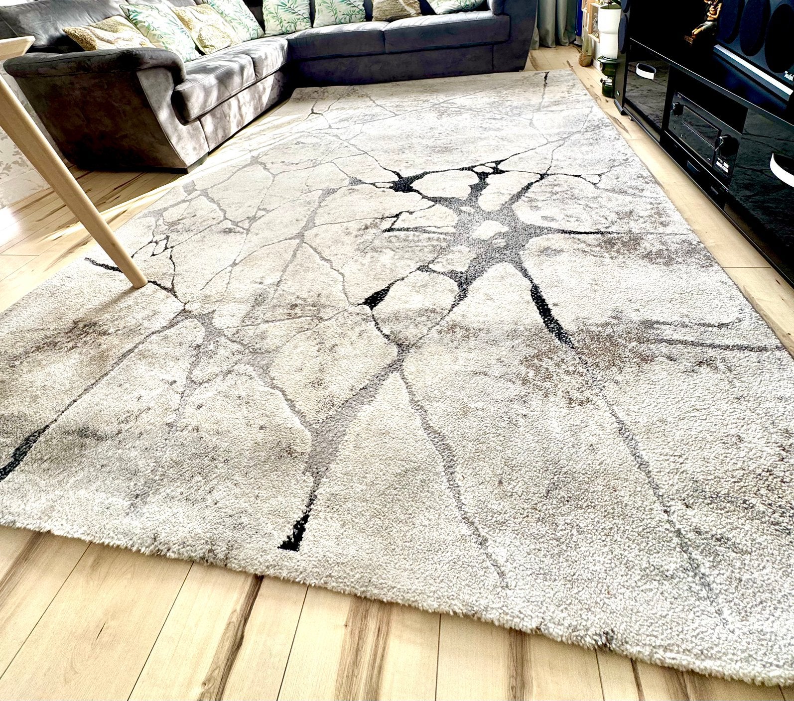 Vloerkleed 200x290 cm – Kwantum – Crème/Grijs – Modern, Ophalen, 200 cm of meer, Zo goed als nieuw, 200 cm of meer
