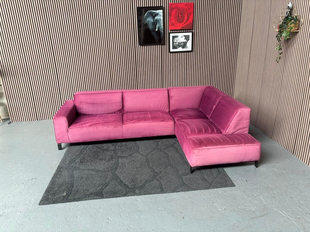 GRATIS LEVERING Velvet Hoekbank Roze 290x195 GEREINIGD, 250 tot 300 cm, Hoekbank, Ophalen of Verzenden, Zo goed als nieuw