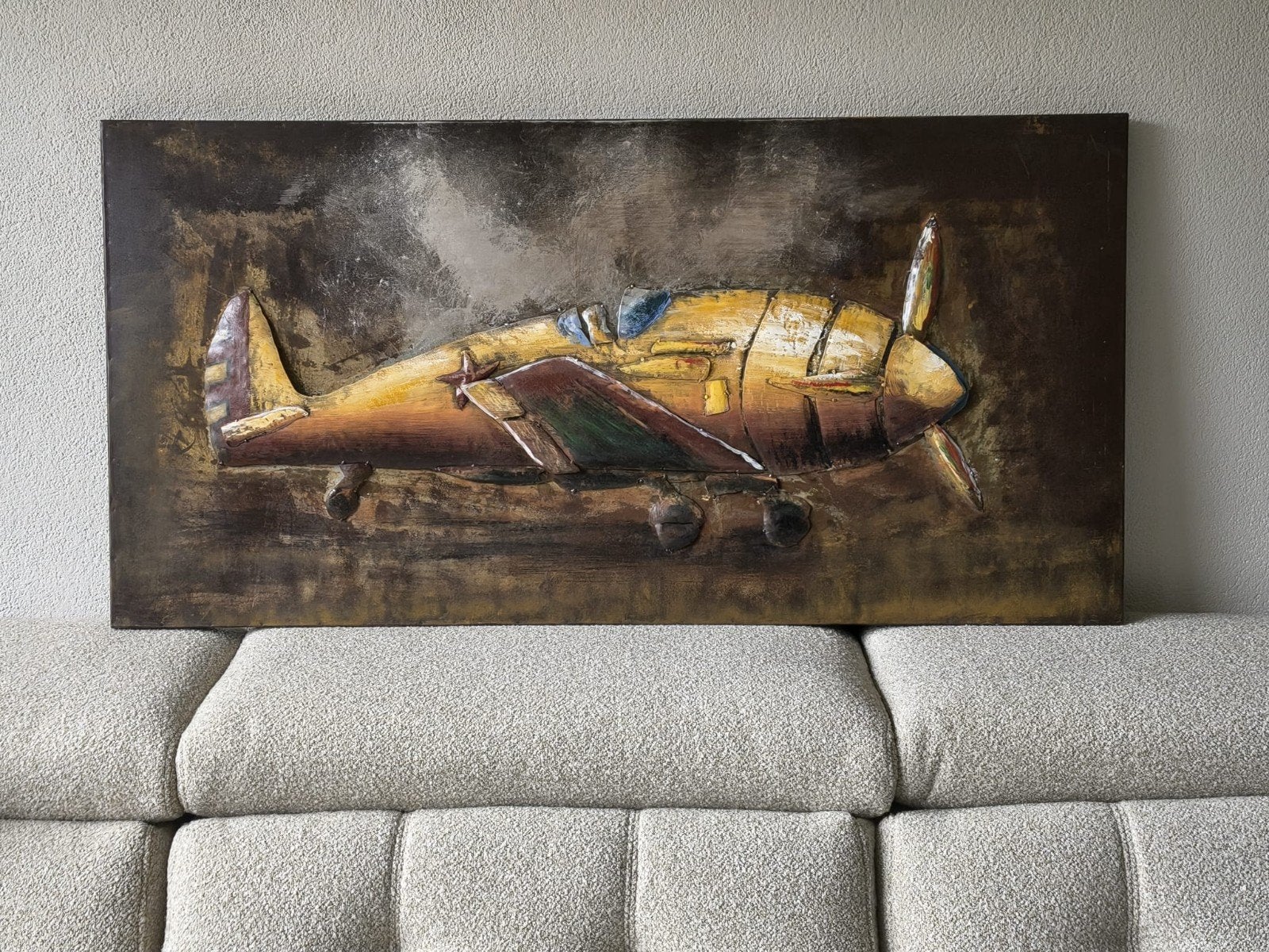 3D Metaal Schilderij Vliegtuig - 120x60x3 cm, Verzamelen, Ophalen, Zo goed als nieuw, Overige typen