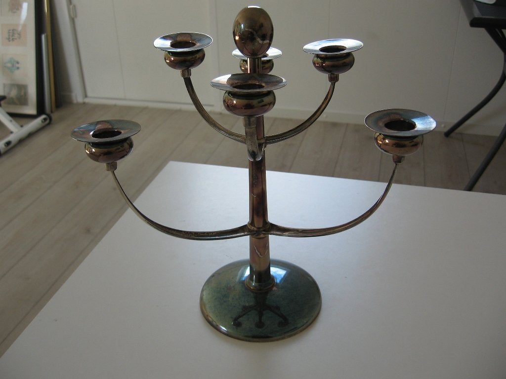 6 armig Disign Gustav Beran Silverplated  kandelaar €150,-, Ophalen of Verzenden, Zilver