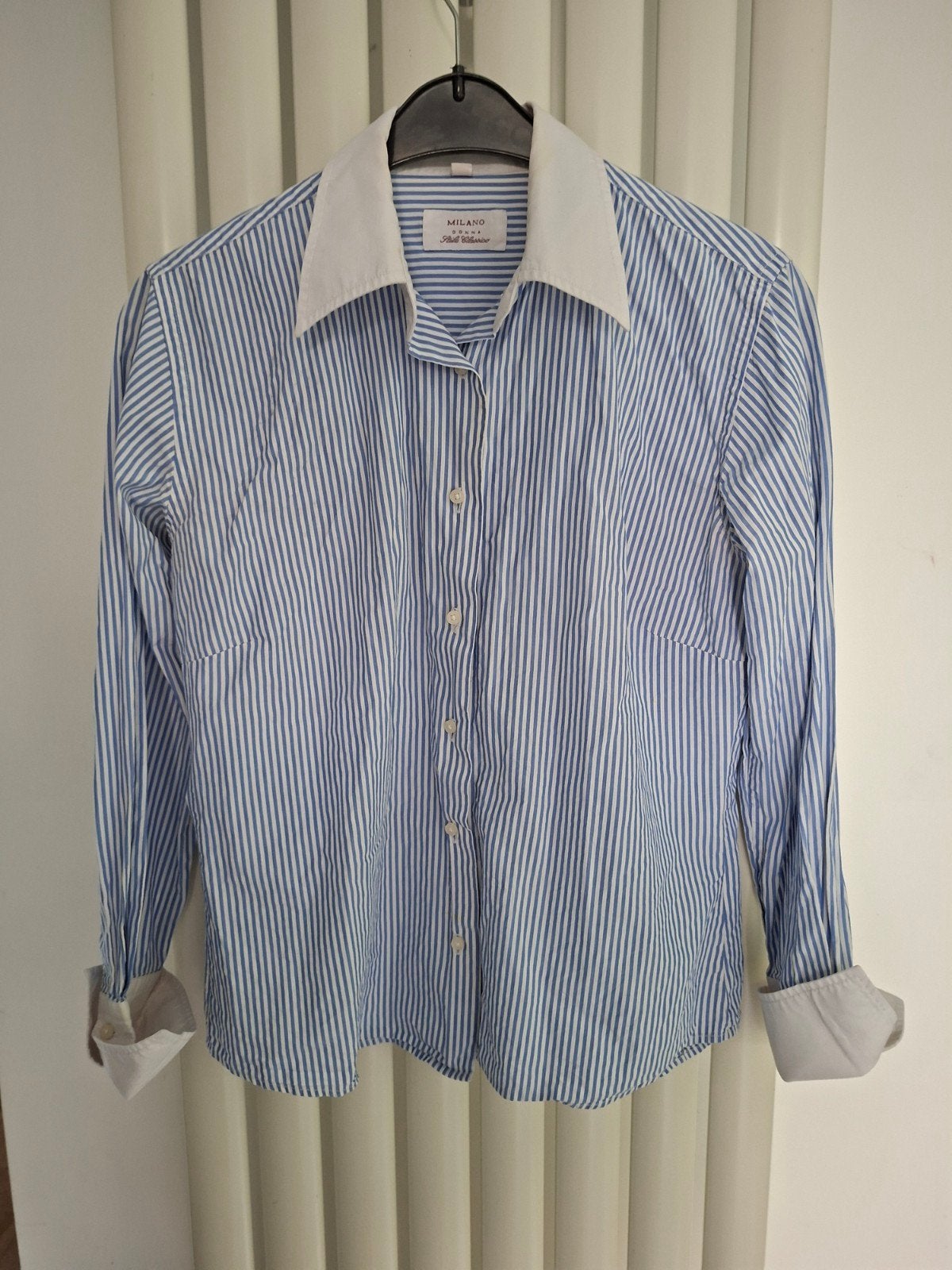 Milano blauw wit gestreept overhemd 40, Maat 38/40 (M), Blauw, Ophalen of Verzenden, Zo goed als nieuw