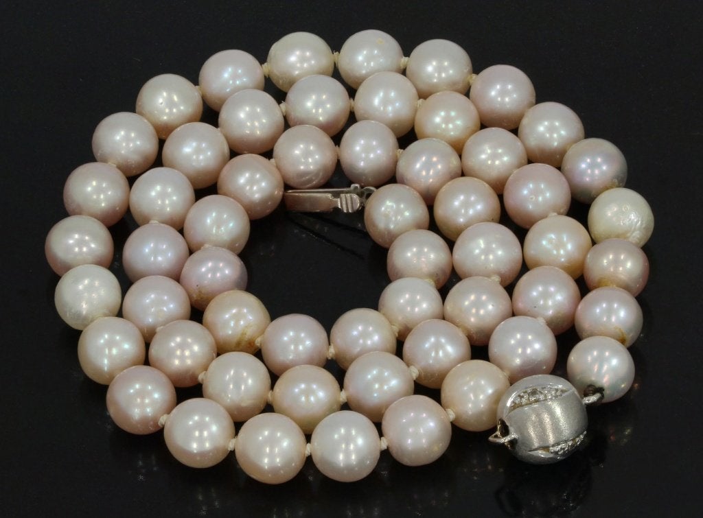 Parel ketting dame fraai 14k slot goud diamant luxe briljant, Voordeelsieraden, Ophalen of Verzenden, Zo goed als nieuw, Met edelsteen