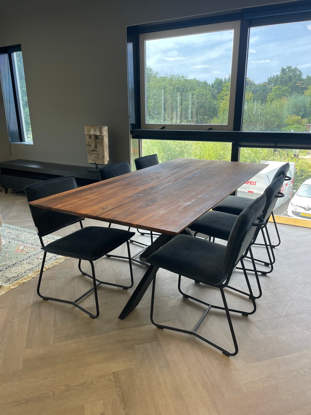 EETTAFEL MET 6 STOELEN - SHOWROOM UITVERKOOP, Ophalen, 200 cm of meer, 50 tot 100 cm, Zo goed als nieuw