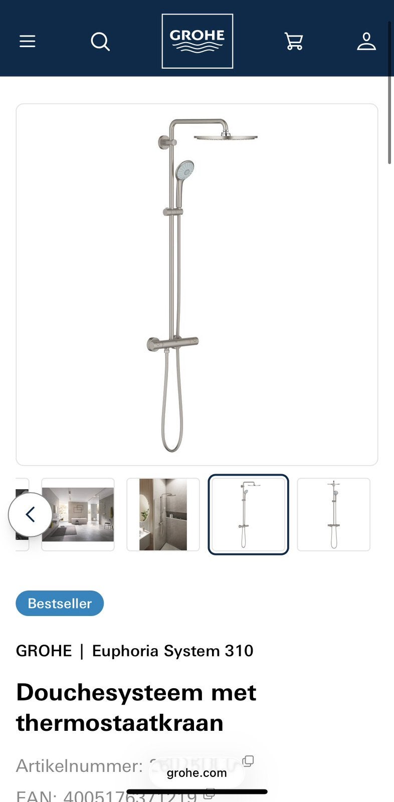 Grohe Euphoria XXL 310 regendoucheset met thermostaatkraan, Ophalen of Verzenden, Nieuw, Rvs, Douche