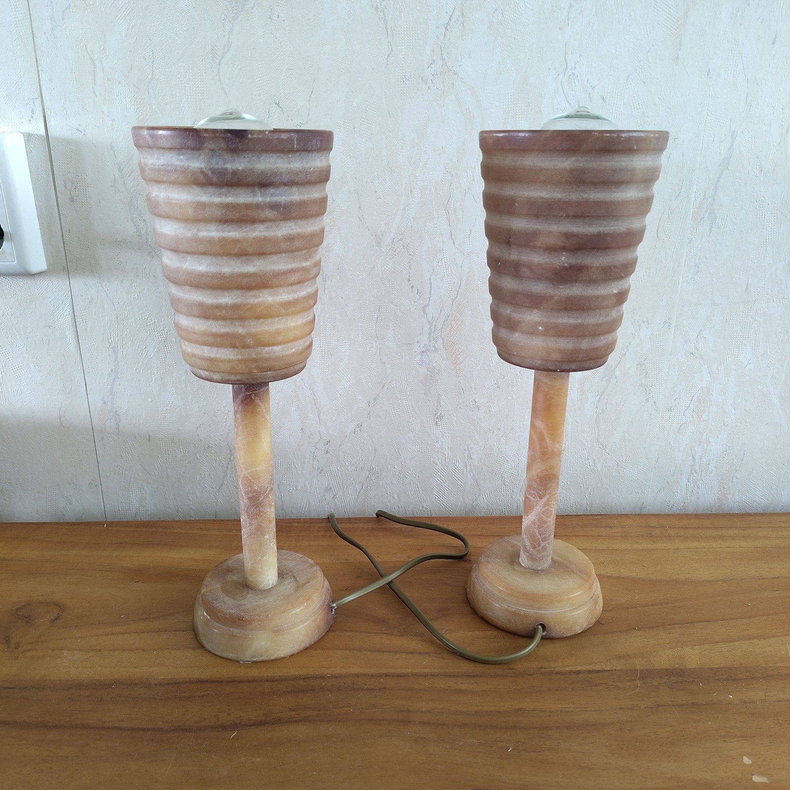 2 oranje lampjes, marmer en hout, Huis en Inrichting, Oranje, Ophalen of Verzenden, Glas